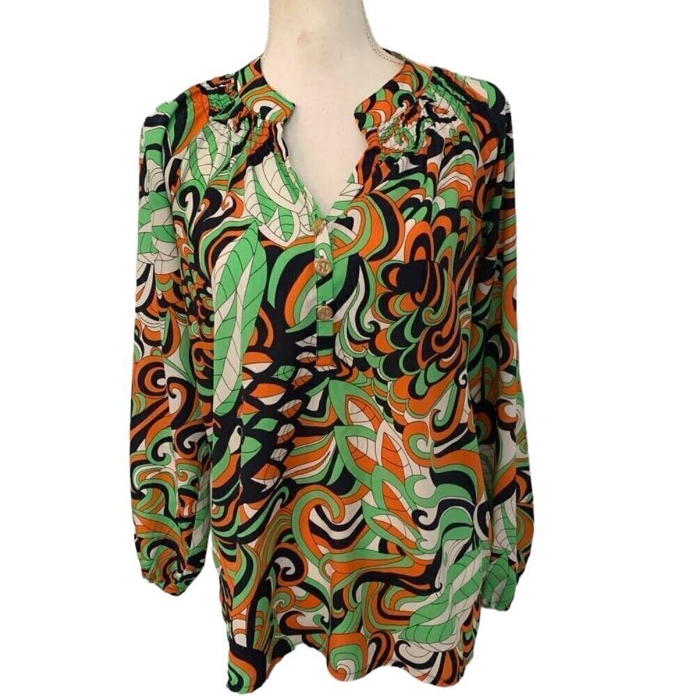 Tracy Negoshian Colorful Abstract Tunic Blouse